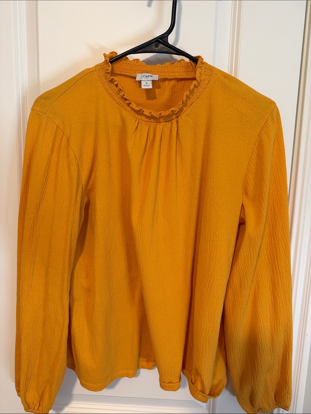 J. Crew Textured Ruffle-Neck Long Sleeve Top in Golden Yellow